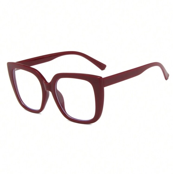 1pair Ladies Burgundy Square PC Frame Vintage Plain Non-Prescription Glasses - Picture 2 of 4